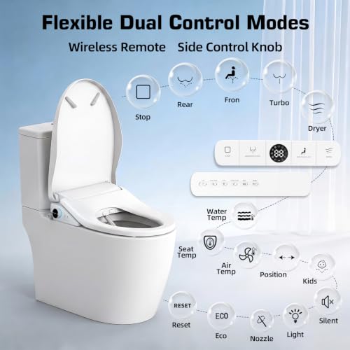Tadashi Bidet Toilet Seat Elongated, Heated Toilet Seat, Instant Warm Water & Dryer, Feminine & Rear Wash, Self-Clean Nozzle, Slow Close Lid, Child/ECO/Silent Mode