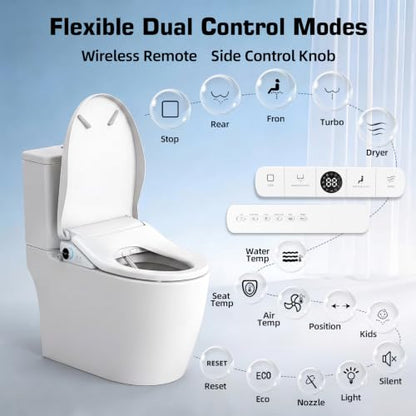 Tadashi Bidet Toilet Seat Elongated, Heated Toilet Seat, Instant Warm Water & Dryer, Feminine & Rear Wash, Self-Clean Nozzle, Slow Close Lid, Child/ECO/Silent Mode