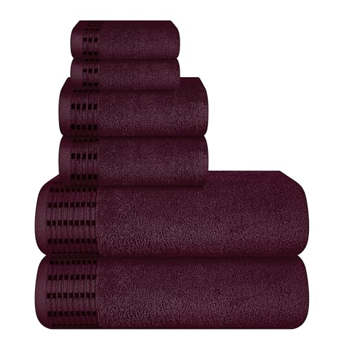 Ultra Soft 6 Pack Cotton Towel Set, Contains 2 Bath Towels 28x55 inch, 2 Hand Towels 16x24 inch & 2 Wash Coths 12x12 inch, Ideal Everyday use, Compact & Lightweight - Burgundy - color: Burgundy, size: 6 Pack Set