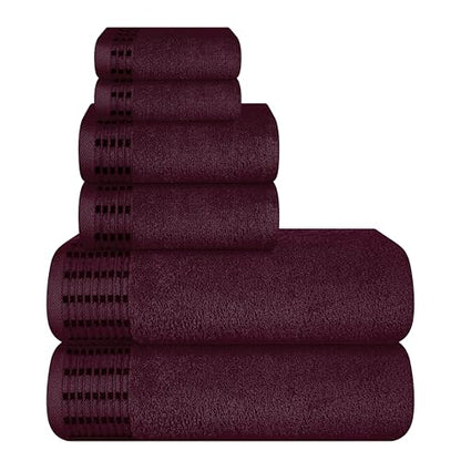 Ultra Soft 6 Pack Cotton Towel Set, Contains 2 Bath Towels 28x55 inch, 2 Hand Towels 16x24 inch & 2 Wash Coths 12x12 inch, Ideal Everyday use, Compact & Lightweight - Burgundy - color: Burgundy, size: 6 Pack Set