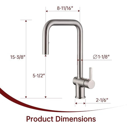 SUMERAIN Pull Down Kitchen Sink Faucet with Sprayer, Brushed Nickel | Stainless Steel, Single Hole, Single Handle, Dual Spray Modes, 360° Swivel Spout, Easy Installation, Modern - color: Brushed Nickel