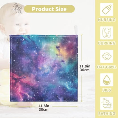 YETTASBIN Galaxy Muslin Baby Hand Washcloths, Soft Cotton Bath Face Towel, 4 Layers Extra Absorbent Feeding Burp Cloth for Newborn Infant, 5 Pack - size: 12 Inch x 5 Pack