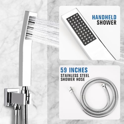 12 Inch Rainfall Shower System with Tub Spout Wall Mounted Complete Combo with Solid Brass Pressure Balancing Valve, High Pressure Shower Head, Handle Set & Installation Accessories Chrome - color: Chrome