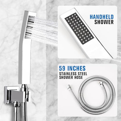 12 Inch Rainfall Shower System with Tub Spout Wall Mounted Complete Combo with Solid Brass Pressure Balancing Valve, High Pressure Shower Head, Handle Set & Installation Accessories Chrome - color: Chrome