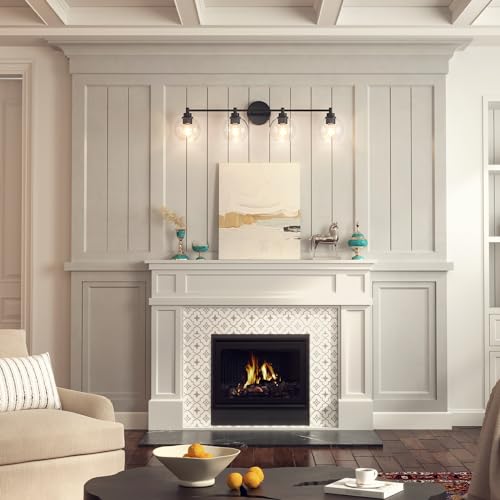 VONLUCE 4 Light Bathroom Vanity Light Fixtures, Black Finish | Globe Glass Shades, E26 Sockets, Easy to install, Vanity Lights for Bedroom Hallway Living Room - color: Black, size: 4-Light