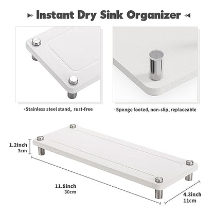 Kitchen Sink Caddy Diatomite Water Absorbing Stone Tray, White | Bathroom Countertop Organizer Faucet Drying Mat Coaster Soap Dish Sponge Dispenser Holder - color: White