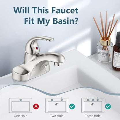 Brushed Nickel Bathroom Sink Faucet,Single Handle 4 Inch Centerset | Single-Handle RV Bathroom Faucet Fits 4-Inch Centerset Sinks,Includes Hot And Cold Supply Lines And A Matching Pop-Up Drain - color: Brushed Nickel