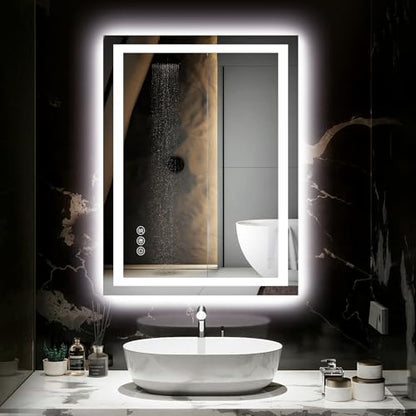 Hivone 24"X32" LED Bathroom Mirror with Lights, Anti-Fog, Dimmable, Backlit + Front Lit, Smart Bathroom Vanity Mirror, Memory Function, Shatterproof, Tempered Glass (Horizontal/Vertical) - size: 24"L x 32"W