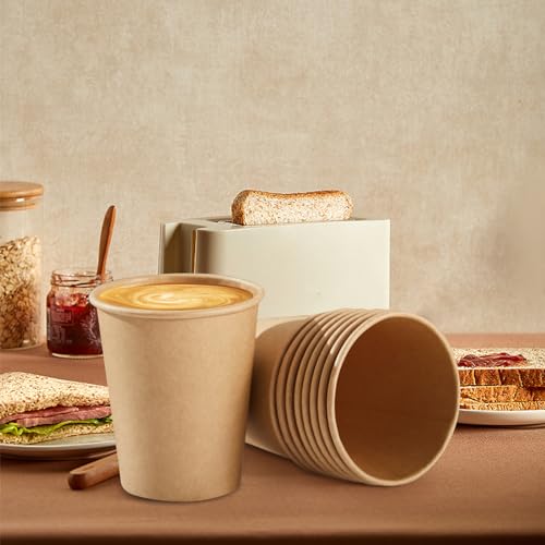 SIUQ 400 Pack 8 oz Kraft Paper Cups, Unbleached Disposable Coffee Cups | Brown Thickened Paper Cups for Hot/Cold Beverage, Party, Home, Cafes, Bistros, Businesses - style: 8oz-400pack