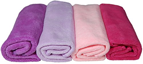 EcoSol Designs - Microfiber Towels, Cleaning & Drying Must-Have, Soft, Thick Dry/Wipe for Personal/Home/Office/Car Use, 4 12x12 Towels with Hanging Loops in Dark and Light Pink, Purple & Lavender - color: Pink Dark, Pink Light, Purple, Lavender