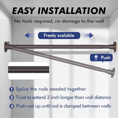 Bronze Shower Curtain Rod Tension 30 to 92 Inch,1 Inch Diameter Adjustable Tension Curtain Rod No Drilling,Shower Rods for Bathroom,No Rust - color: Bronze, size: 30" to 92"