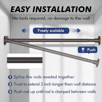 Bronze Shower Curtain Rod Tension 30 to 92 Inch,1 Inch Diameter Adjustable Tension Curtain Rod No Drilling,Shower Rods for Bathroom,No Rust - color: Bronze, size: 30" to 92"