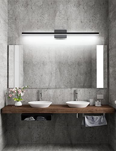 Joossnwell LED Vanity Light Black 47.2inch Modern Bathroom Lighting Fixtures Over Mirror Aluminum Wall Lights 30W 6000K - color: Black-Not Dimmable, size: 47.2"Long-6000K