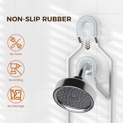 REINHARDT Split Shower Caddy Hanging for Handheld Showerheads, Silver | Adjustable Shower Organizer, Rustproof, 16 Hooks, Soap Holder, 40lbs Capacity, Anti-Slip, Tool-Free, Bathroom Accessories - color: Silver