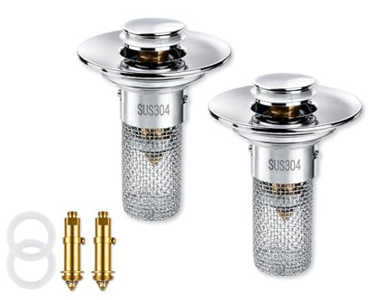 2Pcs Bathroom Sink Drain Strainer, 304 Stainless Steel Drain Filter, Pop Up Bathroom Sink Drain with Hair Catcher Fits 1 1/4" to 1 1/2" US Bathroom Sink Stopper Replacement