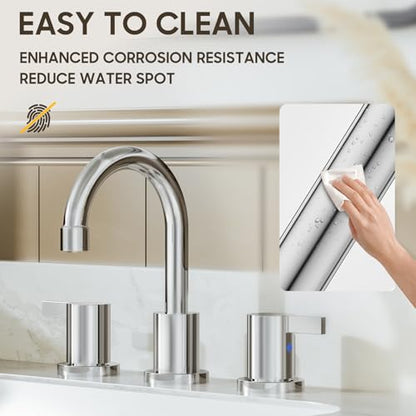 Phiestina 8 Inch 3 Hole Widespread Chrome Bathroom Faucet 2 Handle Bathroom Vanity Faucet with Metal Pop Up Drain & Water Supply line,BF03042-K01-C - color: Chrome - 8 IN