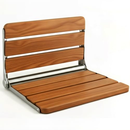 Foldable Shower Seat Wall Mounted 18 in Wide, Teak Bench for Small Shower | Foldable Design, Shower Use - size: 18INCH