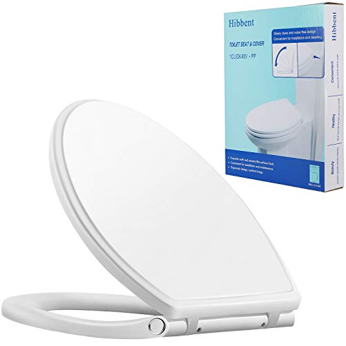 Hibbent Premium Elongated Toilet Seat with Cover Quiet Close, One-Click to Quick Release, Easy Installation Non-Slip Seat Bumpers, Slow Close Toilet Seat and Cover, Easy Cleaning-White Color - style: One-click Elongated 18.5"