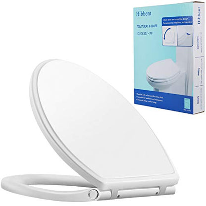 Hibbent Premium Elongated Toilet Seat with Cover Quiet Close, One-Click to Quick Release, Easy Installation Non-Slip Seat Bumpers, Slow Close Toilet Seat and Cover, Easy Cleaning-White Color - style: One-click Elongated 18.5"