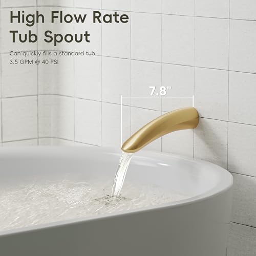 Gabrylly Shower System with Tub Spout, Bathtub Shower Faucet Set with 10" Rain Shower head and 5-Setting Handheld Shower, Wall Mounted Shower Fixtures with Pressure Balance Shower Valve, Brushed Gold - color: Brushed Gold, style: 10 Inches-With Tub Spout