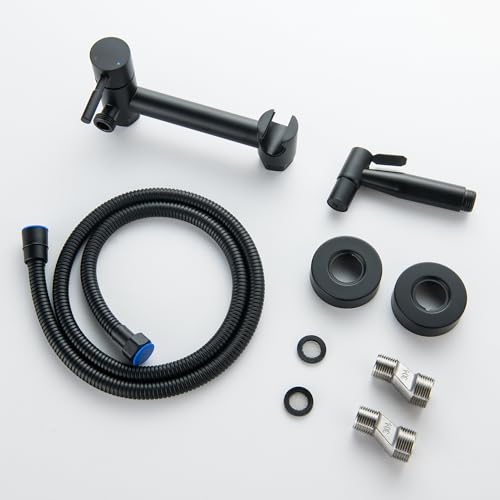 Handheld Bidet Sprayer for Toilet with Hot and Cold Water, Matte Black Stainless Steel Warm Water Round Bidet Spray Attachment Set - color: Matte Black