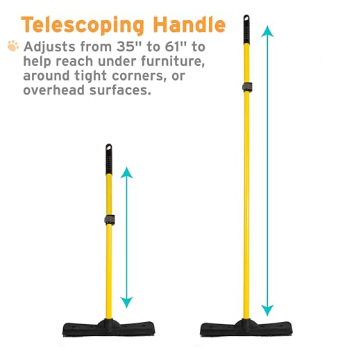 FURemover Pet Hair Removal Rubber Broom, 61" Telescopic Handle | Multi-Surface Rubber Broom with Built in Squeegee Edge, Sweeps up Fur, Hair, and Debris on Tile, Wood, Vinyl, and Carpet - size: 61" Telescopic Handle