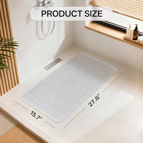Shower Foot Scrubber Mat, Non Slip Shower Mat Transparent 16"x27" | Silicone Exfoliating With Suction Cups And Drain Holes, Quick Drying Soft Bathtub Mat, Machine Washable Drainage Bathroom Mat - color: Transparent