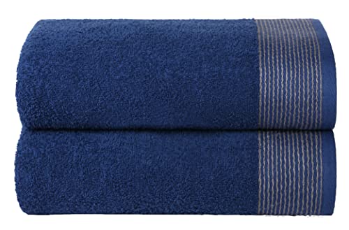 BELIZZI HOME Ultra Soft 2 Pack Oversized Bath Towel Set, 28x55 inches, 100% Cotton, Navy Blue - color: Navy Blue
