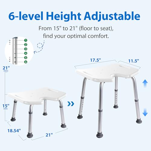 Shower Chair for Inside Shower, 400 lbs Shower Stool with Adjustable Height, Shower Seat for Inside Tub Bathroom Non-Slip Bench Bath Shower Chair for Elderly and Disabled, Adults,Seniors, White
