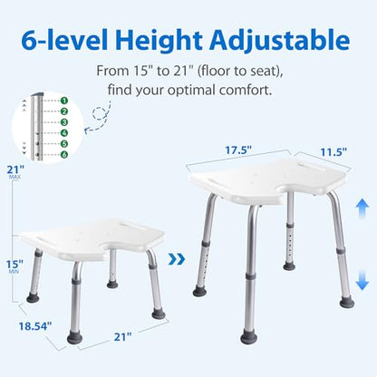 Shower Chair for Inside Shower, 400 lbs Shower Stool with Adjustable Height, Shower Seat for Inside Tub Bathroom Non-Slip Bench Bath Shower Chair for Elderly and Disabled, Adults,Seniors, White