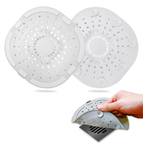 Hair Drain Catcher,Square Drain Cover for Shower Strong Adhesion Silicone Hair Stopper with Suction Cup,Easy to Install Suit for Bathroom,Bathtub,Kitchen 2 Pack (Cream White) | Drainer Cover Silicone Hair Stopper with Suction Cups,Protector Accessories,Ea