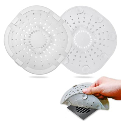Hair Drain Catcher,Square Drain Cover for Shower Strong Adhesion Silicone Hair Stopper with Suction Cup,Easy to Install Suit for Bathroom,Bathtub,Kitchen 2 Pack (Cream White) | Drainer Cover Silicone Hair Stopper with Suction Cups,Protector Accessories,Ea
