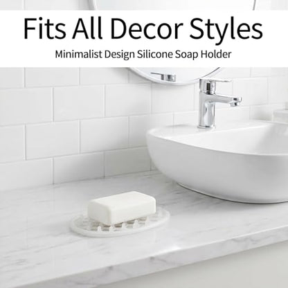 2 Pcs Soap Dish for Shower Soap Holder Shower with Efficient Drainage Holes Non-Slip Silicone Bar Soaps Holder Self Draining Soaps Saver Pad for Kitchen Bathroom Showers Shelf Counter Bathtub