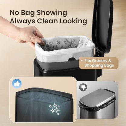 Cesun Slim Bathroom Trash Can with Lid, Soft Close, Black, 6L/1.6 Gallon | Hidden Trash Bag Design, Small, Stainless Steel, Removable Inner Bucket, Foot Pedal, Odor Control, for RV/Office/Bedroom - color: Black