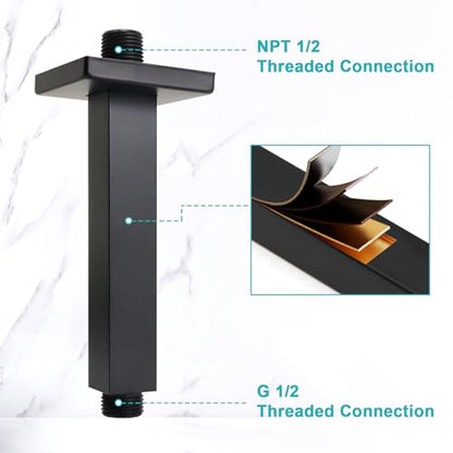 Enga Brass 6-Inch Straight Shower Arm with Flange, Matte Black - color: Matte Black, style: 6 Inch