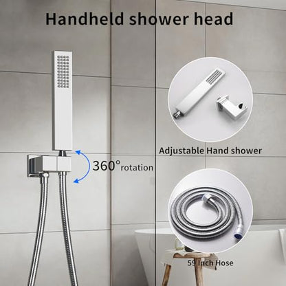 Bathroom Shower System Ceiling 14x20 Inch Shower Head, Spray With Handle, 6 PCS Body Jet And Handheld, Temperature Display Shower Faucet Set (Chrome) - color: Chrome