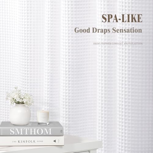 Stall Waffle Weave Shower Curtain Heavyweight Cotton Fabric White 36Wx72L | Soft Cotton Cloth,3D Square Truely Waffle,Washable, Hotel Luxury Spa, Shower Curtains for Narrow Bathroom 12 Plastic Hooks - color: White, size: Small Stall 36"W x 72"L
