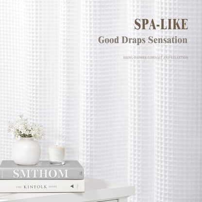 Stall Waffle Weave Shower Curtain Heavyweight Cotton Fabric White 36Wx72L | Soft Cotton Cloth,3D Square Truely Waffle,Washable, Hotel Luxury Spa, Shower Curtains for Narrow Bathroom 12 Plastic Hooks - color: White, size: Small Stall 36"W x 72"L
