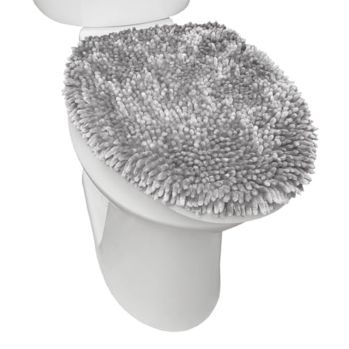 TOWN & COUNTRY BASICS Spa Step Noodle Solid Bathroom Toilet Lid Cover, Plush, Soft, and Absorbent, Machine Washable, Light Grey, 18.5"x19.6" - color: Light Grey