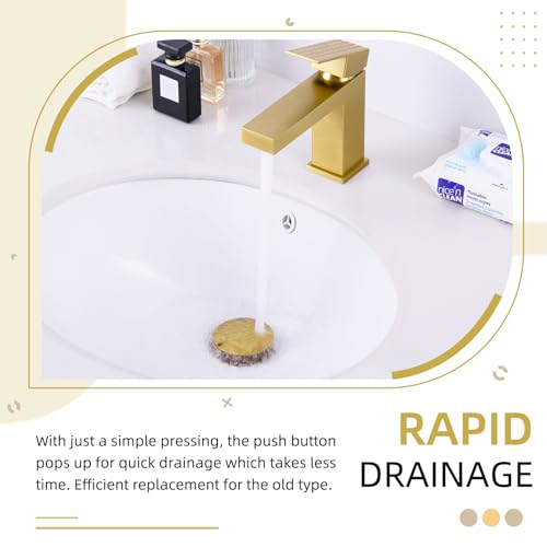Angle Simple Bathroom Sink Drain Stopper, Pop Up Design, Polished Deep Gold | Brass Stopper with Stainless Steel Tailpiece, Only for Sink with Overflow Hole, Fit 1.61 to 2 Inches Diameter of Drain Hole - color: Deep Titanium Gold
