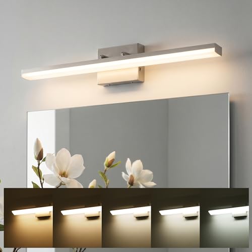 mirrea 32in 5CCT Brushed Nickel LED Vanity Lights for Bathroom Over Mirror | 5 color temperatures,Adjustable light angle,ETL listed,Dimmable,Bathroom lighting fixtures,Eye-friendly,Frosted acrylic shade - color: Brushed Nickel, size: 32-inch