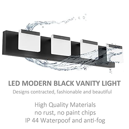 Ralbay 4 Light Black Bathroom Vanity Light Fixtures Acrylic Matte Black Vanity Light Fixtures LED Modern Bathroom Vanity Lights Over Mirror - color: Black, size: 4-Light
