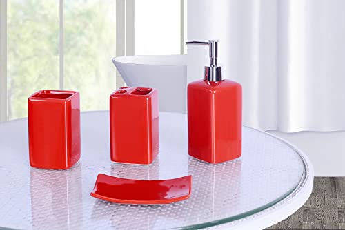 Bathroom Countertop Accesory Set 4 Piece Solid Ceramic (Red Strawberry) - style: Red Strawberry