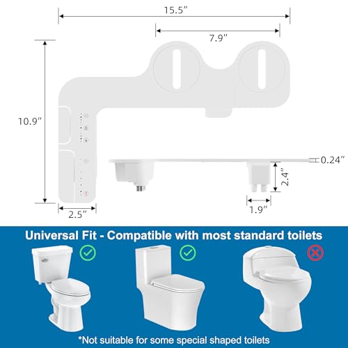 Bidet Attachment for Toilet, Adjustable Warm and Cold Water & Pressure, Self-Cleaning Dual Nozzles, Easy Install (White) - color: White, Cold & Warm