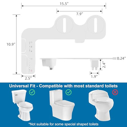 Bidet Attachment for Toilet, Adjustable Warm and Cold Water & Pressure, Self-Cleaning Dual Nozzles, Easy Install (White) - color: White, Cold & Warm