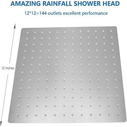 High Pressure Large Stainless Steel Square Rain ShowerHead With Shower Arm Waterfall Full Body Coverage Easy to Clean and Install (12 Inch With Arm, Brushed Nickel) - color: Brushed Nickel, size: 12 Inch With Arm