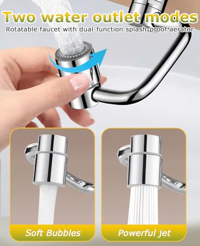 2 Pcs U Shaped Faucet Extender, 1440° Rotatable Adapter 2 Modes Adjustable 360° Rotating Aerator Extension for Kitchen Bathroom Sink
