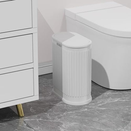 KSSKSS 1.8 Gallons Small White Bathroom Trash Can with Lid, Slim Bathroom Garbage Bin, Removable Liner Bucket, Dog Proof Trash Can with Pop-Up Lid for Bedroom,Toilet - color: White
