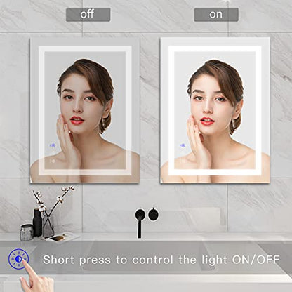 TATU LED Bathroom Mirror,36x28 Inch Bathroom Vanity Mirror Wall Mounted with 3000K-6000K Adjustable, Anti-Fog, Smart Touch Button, Stepless Dimmable Lighted Makeup Mirror, Horizontal/Vertical - size: 28"L x 36"W