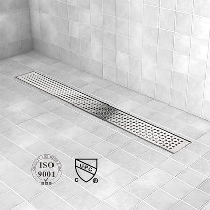 18 Inch Linear Shower Drain Brushed Silver with Grate Removable | Square Hole Panel,AISI 304 Stainless Steel Fast Drainage Rectangle Hidden Shower Trench,Detachable Hair Catcher,Leveling Feet - color: Stainless Steel, size: 18 inch+No Base